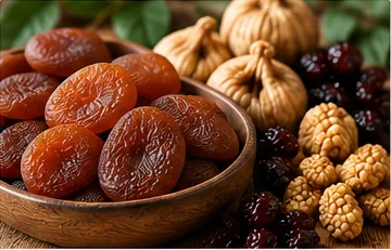 Brown sun-dried apricots, dried figs and mulberries from Turkey