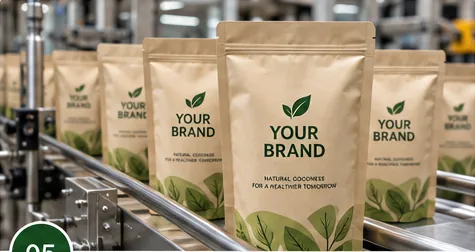Private label stand-up doypack pouches with Your Brand printed on packaging